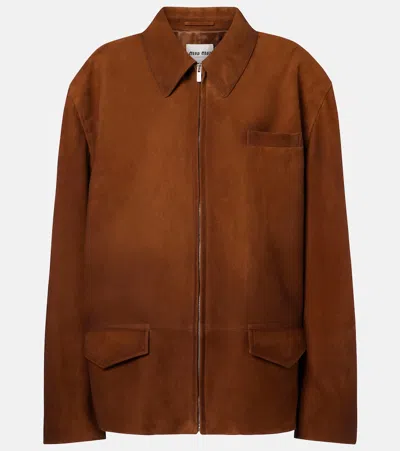 Miu Miu Suede Blouson Jacket In Brown