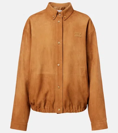 Miu Miu Suede Blouson Jacket In Brown