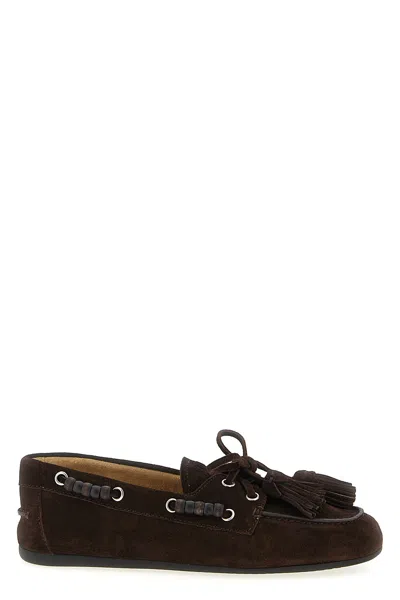 Miu Miu Suede Boat Shoe In Brown