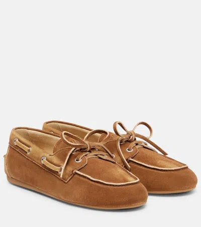Miu Miu Suede Boat Shoes In Brown