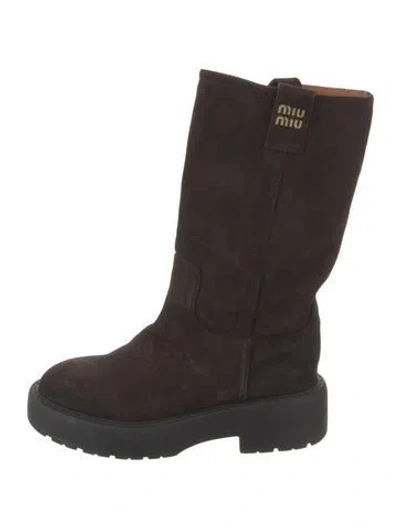 Pre-owned Miu Miu Suede Boots In Brown