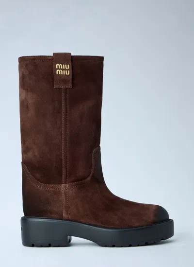 Miu Miu Suede Boots In Brown