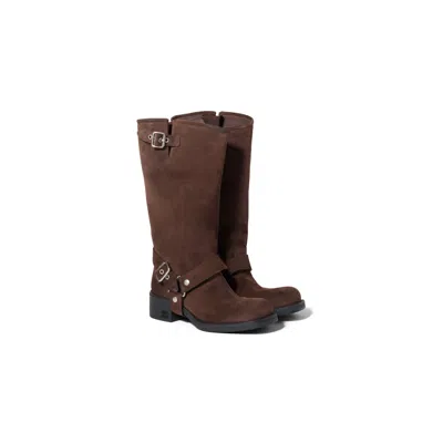 Miu Miu Suede Boots In Dark Brown