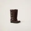 Miu Miu Buckle-detail Block-heel Boots In Dark Brown