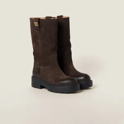 Miu Miu Suede Boots In Dark Brown