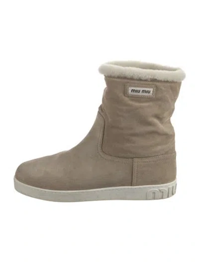 Pre-owned Miu Miu Suede Boots In Neutrals