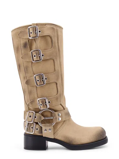 Miu Miu Suede Boots With Laterali Straps In Beige