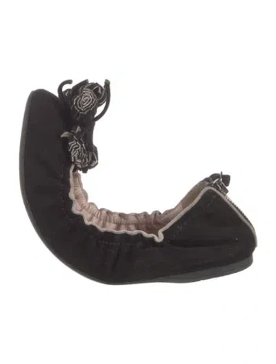Pre-owned Miu Miu Suede Bow Accents Ballet Flats In Black