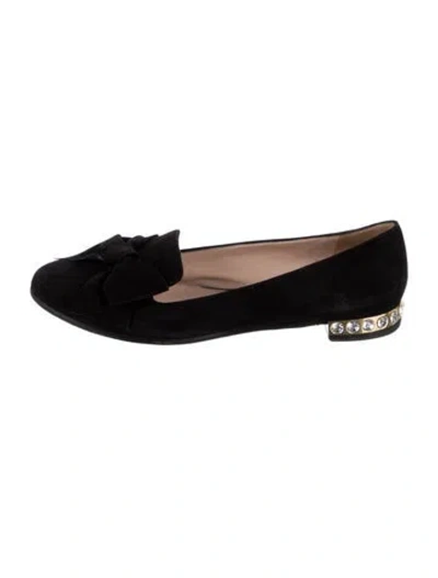 Pre-owned Miu Miu Suede Bow Accents Ballet Flats In Black