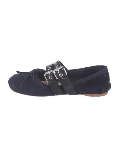 Pre-owned Miu Miu Suede Bow Accents Ballet Flats In Black