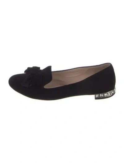 Pre-owned Miu Miu Suede Bow Accents Ballet Flats In Blue