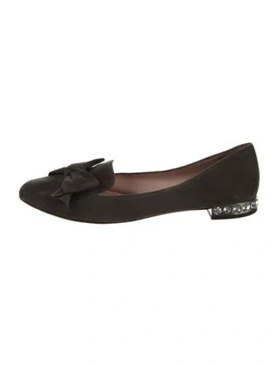 Pre-owned Miu Miu Suede Bow Accents Ballet Flats In Gray
