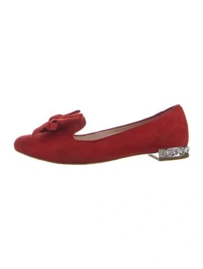 Pre-owned Miu Miu Suede Bow Accents Ballet Flats In Red