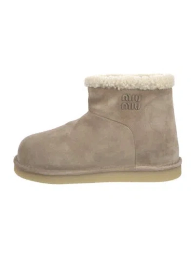 Pre-owned Miu Miu Suede Bow Accents Boots In Neutrals