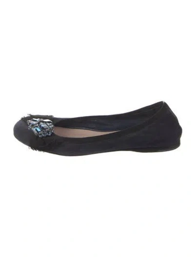 Pre-owned Miu Miu Suede Bow Accents Flats In Blue