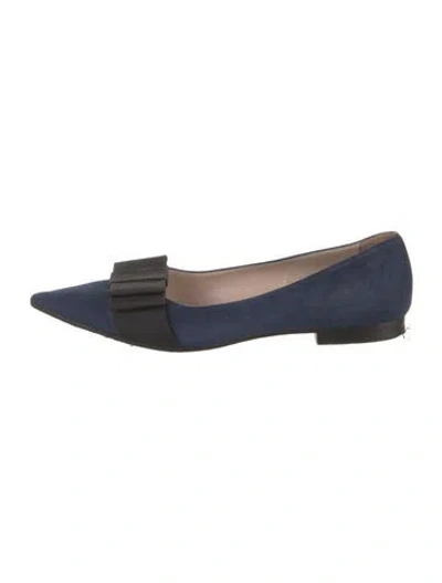 Pre-owned Miu Miu Suede Bow Accents Flats In Blue