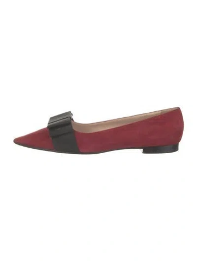 Pre-owned Miu Miu Suede Bow Accents Flats In Red