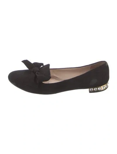 Pre-owned Miu Miu Suede Bow Accents Loafers In Black