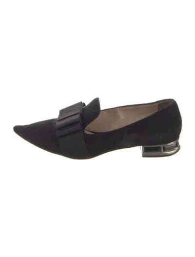 Pre-owned Miu Miu Suede Bow Accents Loafers In Black