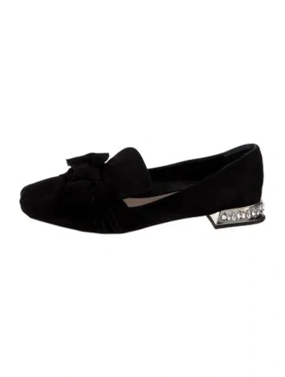 Pre-owned Miu Miu Suede Bow Accents Loafers In Black