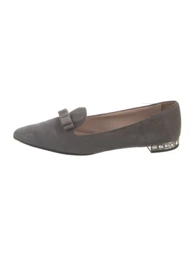 Pre-owned Miu Miu Suede Bow Accents Loafers In Gray