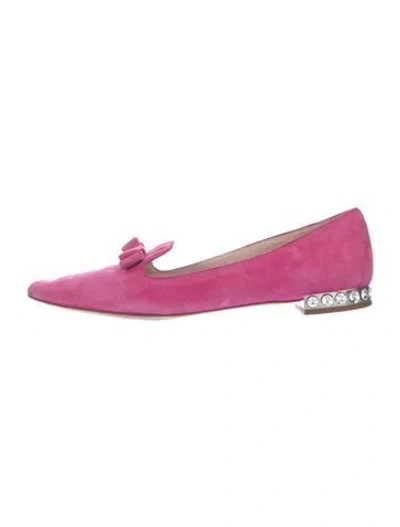 Pre-owned Miu Miu Suede Bow Accents Loafers In Pink