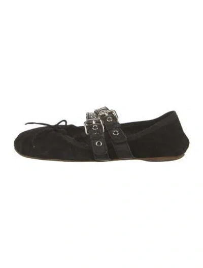 Pre-owned Miu Miu Suede Bow Accents Mary Jane Flats In Black