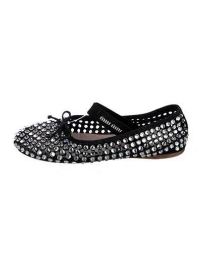 Pre-owned Miu Miu Suede Bow Accents Mary Jane Flats In Black