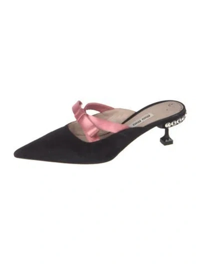 Pre-owned Miu Miu Suede Bow Accents Mules In Black