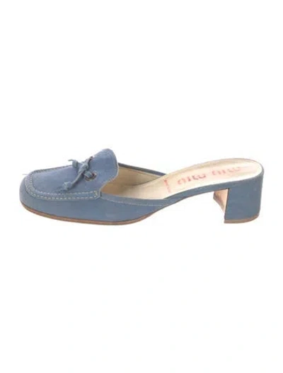 Pre-owned Miu Miu Suede Bow Accents Mules In Blue
