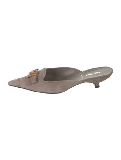 Pre-owned Miu Miu Suede Bow Accents Mules In Grey