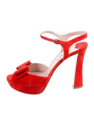 Pre-owned Miu Miu Suede Bow Accents Mules In Red