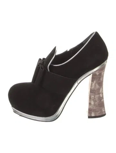 Pre-owned Miu Miu Suede Bow Accents Pumps In Black
