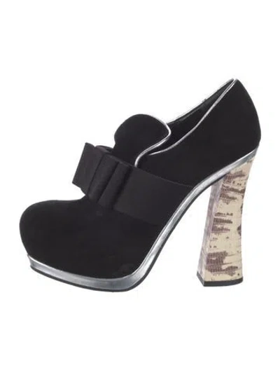 Pre-owned Miu Miu Suede Bow Accents Pumps In Black