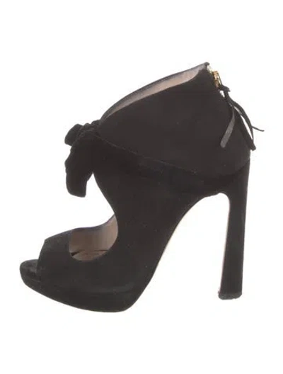 Pre-owned Miu Miu Suede Bow Accents Pumps In Black