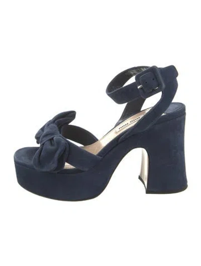 Pre-owned Miu Miu Suede Bow Accents Pumps In Blue