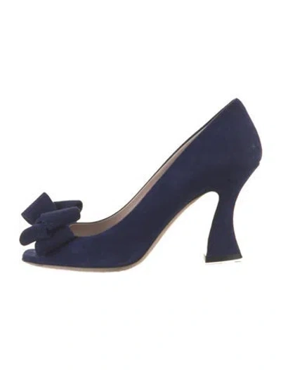 Pre-owned Miu Miu Suede Bow Accents Pumps In Blue