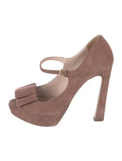 Pre-owned Miu Miu Suede Bow Accents Pumps In Neutrals