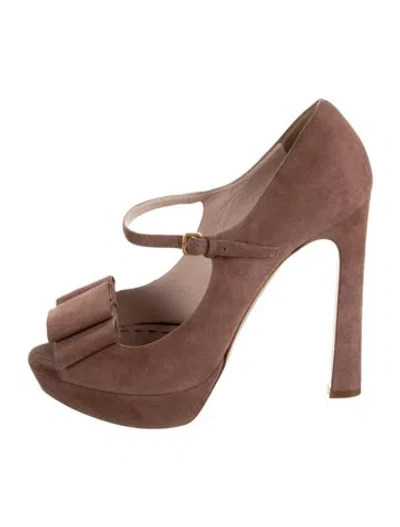Pre-owned Miu Miu Suede Bow Accents Pumps In Pink