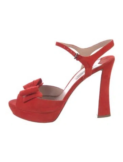 Pre-owned Miu Miu Suede Bow Accents Sandals In Red