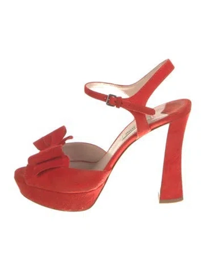 Pre-owned Miu Miu Suede Bow Accents Sandals In Red
