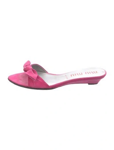 Pre-owned Miu Miu Suede Bow Accents Slides In Pink