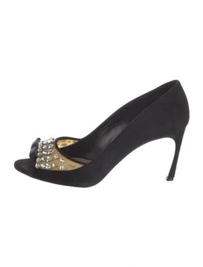 Pre-owned Miu Miu Suede Bow Accents Slingback Sandals In Blue