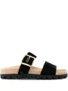 Miu Miu Suede Buckle Sandals In Black