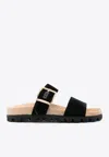 Miu Miu Suede Buckle Sandals In Black
