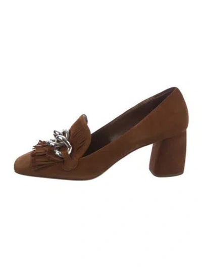 Pre-owned Miu Miu Suede Chain-link Accents Pumps In Brown