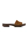 Miu Miu Distressed Suede Clogs Featuring Studded Detail