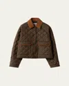 Miu Miu Suede Collar Quilted Barn Jacket In Green