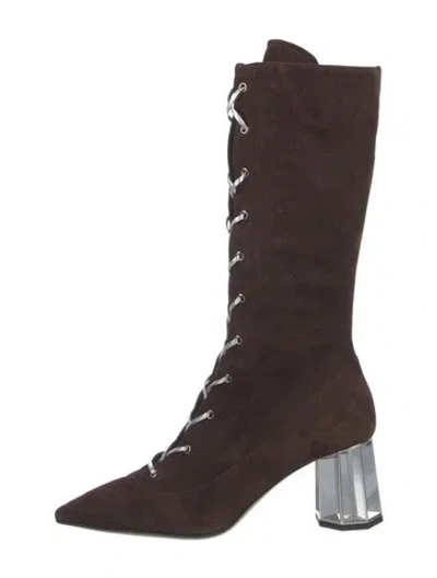 Pre-owned Miu Miu Suede Colorblock Pattern Lace-up Boots In Brown