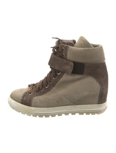 Pre-owned Miu Miu Suede Colorblock Pattern Lace-up Boots In Neutral